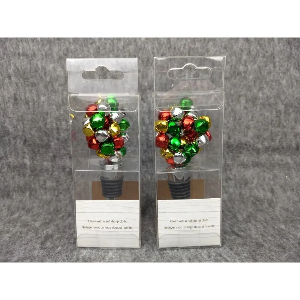 Pier‎ 1 Imports Wine Bottle Stopper Christmas Jingle Bells NEW IN BOX Set of 2